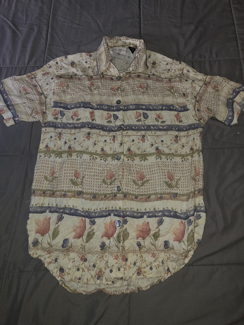 Petite Sophisticate Floral Button-Up Blouse in Cream, Blue, Pink